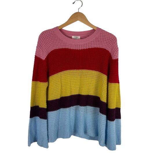 Umgee Sweater Multicolor Striped Oversized S Coastal Beachy Womens Open Knit - Picture 1 of 9